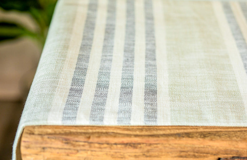 Woven Grey & Cream Striped Cotton Table Runner