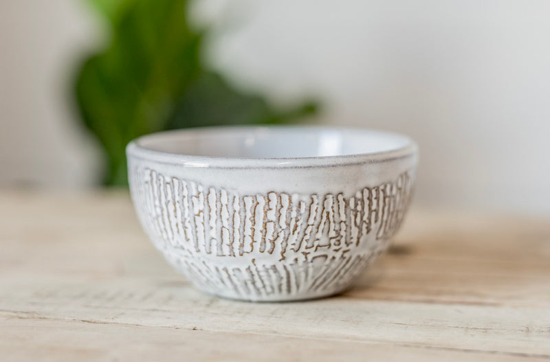 Grey Debossed Stoneware Bowl