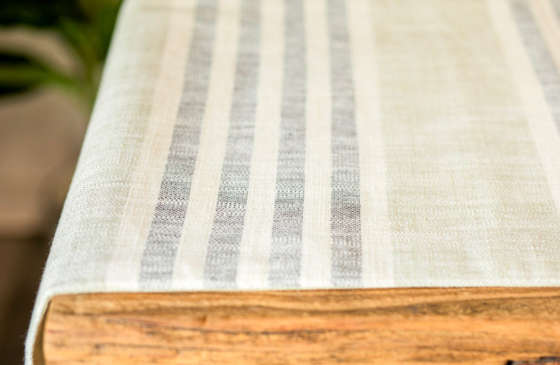 Woven Grey & Cream Striped Cotton Table Runner