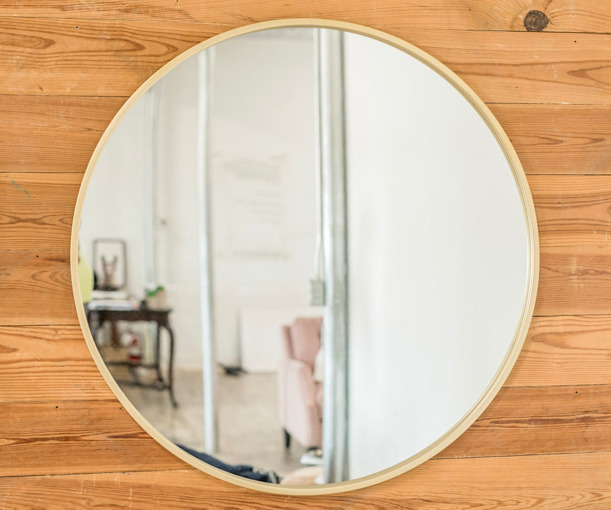 Round Antique Brass Metal Framed Mirror