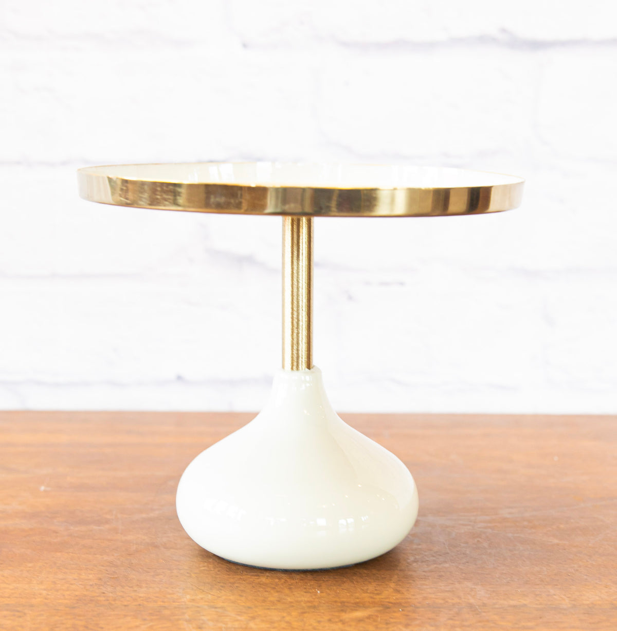 Cream & Gold Enameled Metal Pedestal