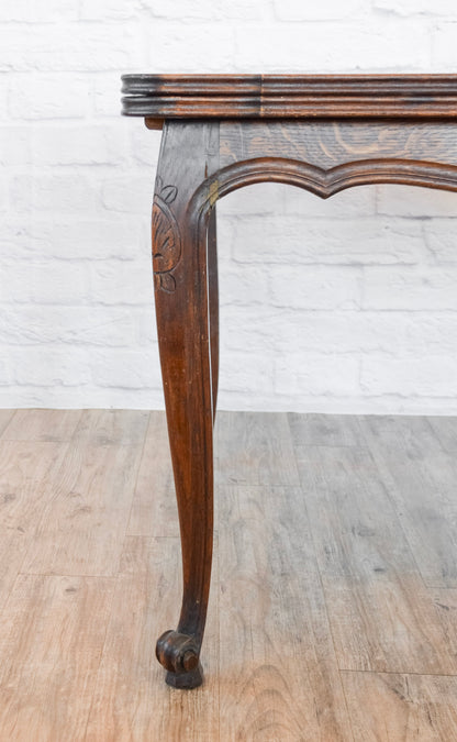 Louis XV Style Oak Parquet Top Draw Leaf Table
