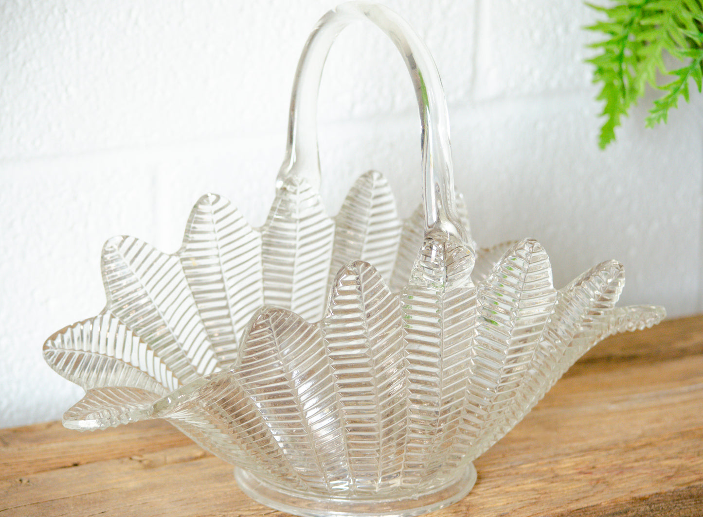 1940's French Style Glass Feather Basket