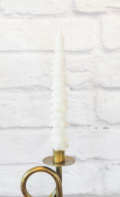 Large White Frosted Tree Taper Candle