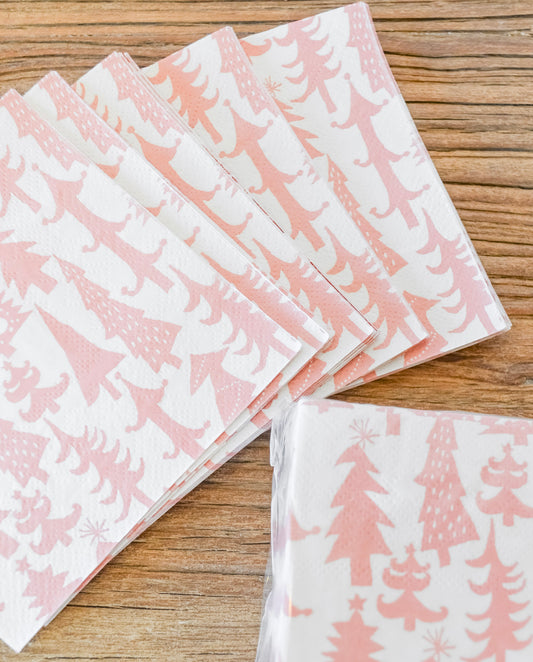 Pink Christmas Paper Cocktail Napkins