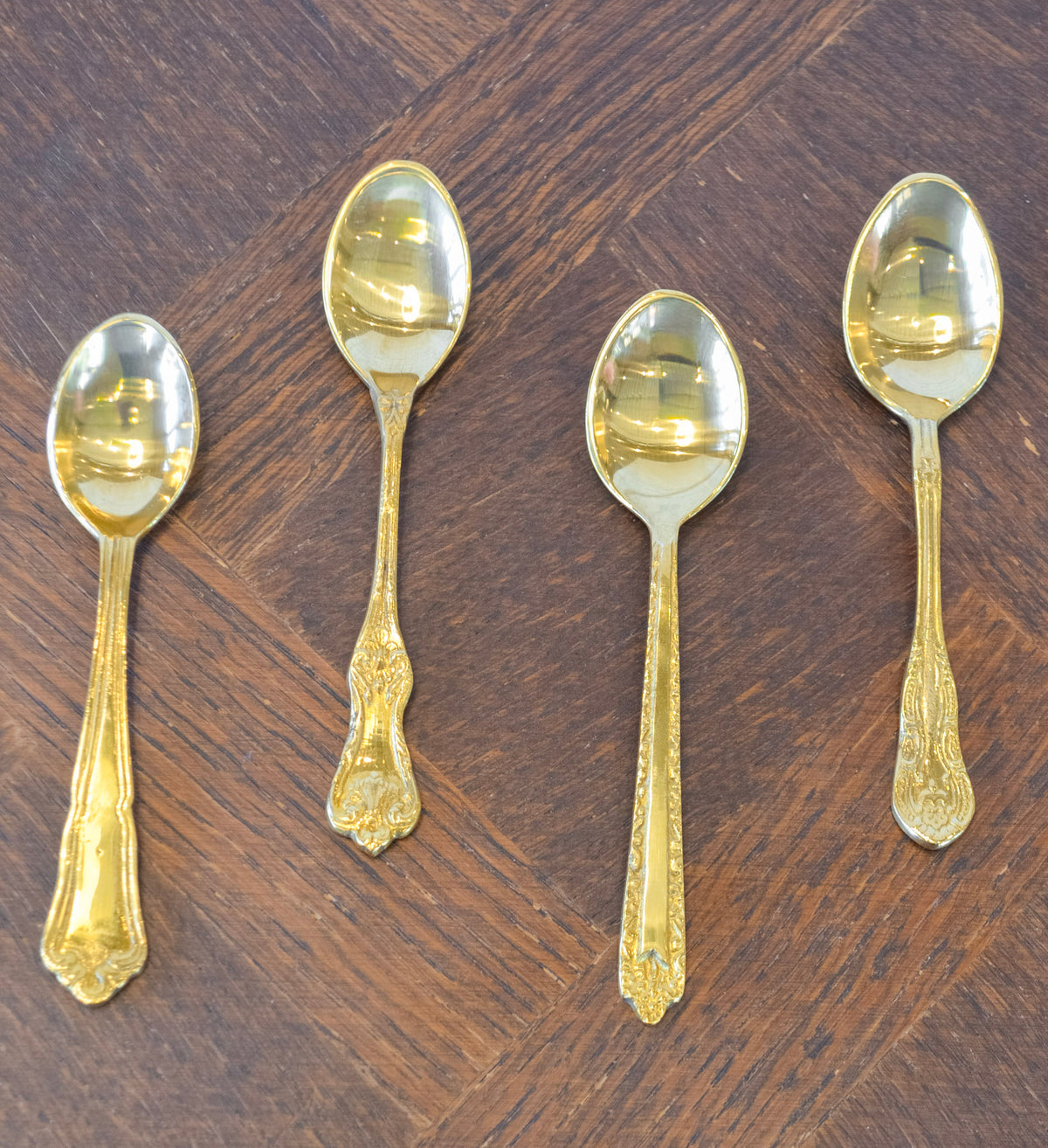 Set of 4 Classic Embossed Brass Spoons