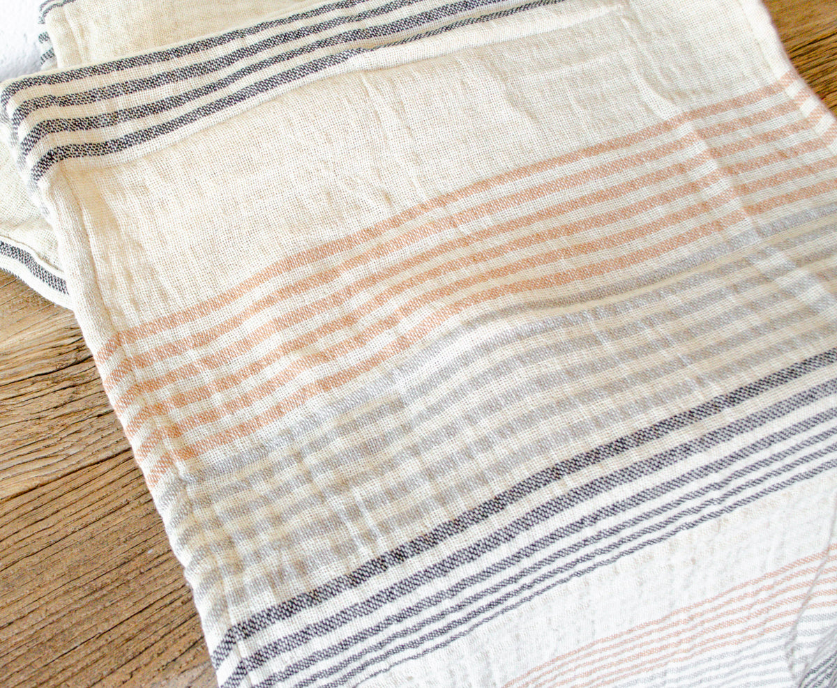 Neutral Striped Cotton Double Cloth Table Runner