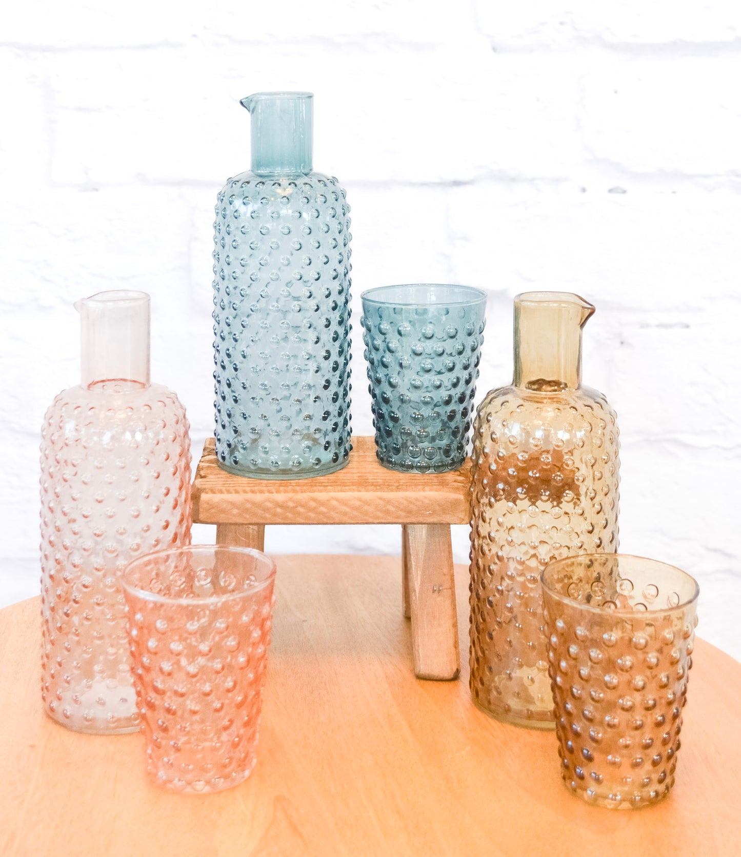 Hobnail Glass Carafe w/ Tumbler