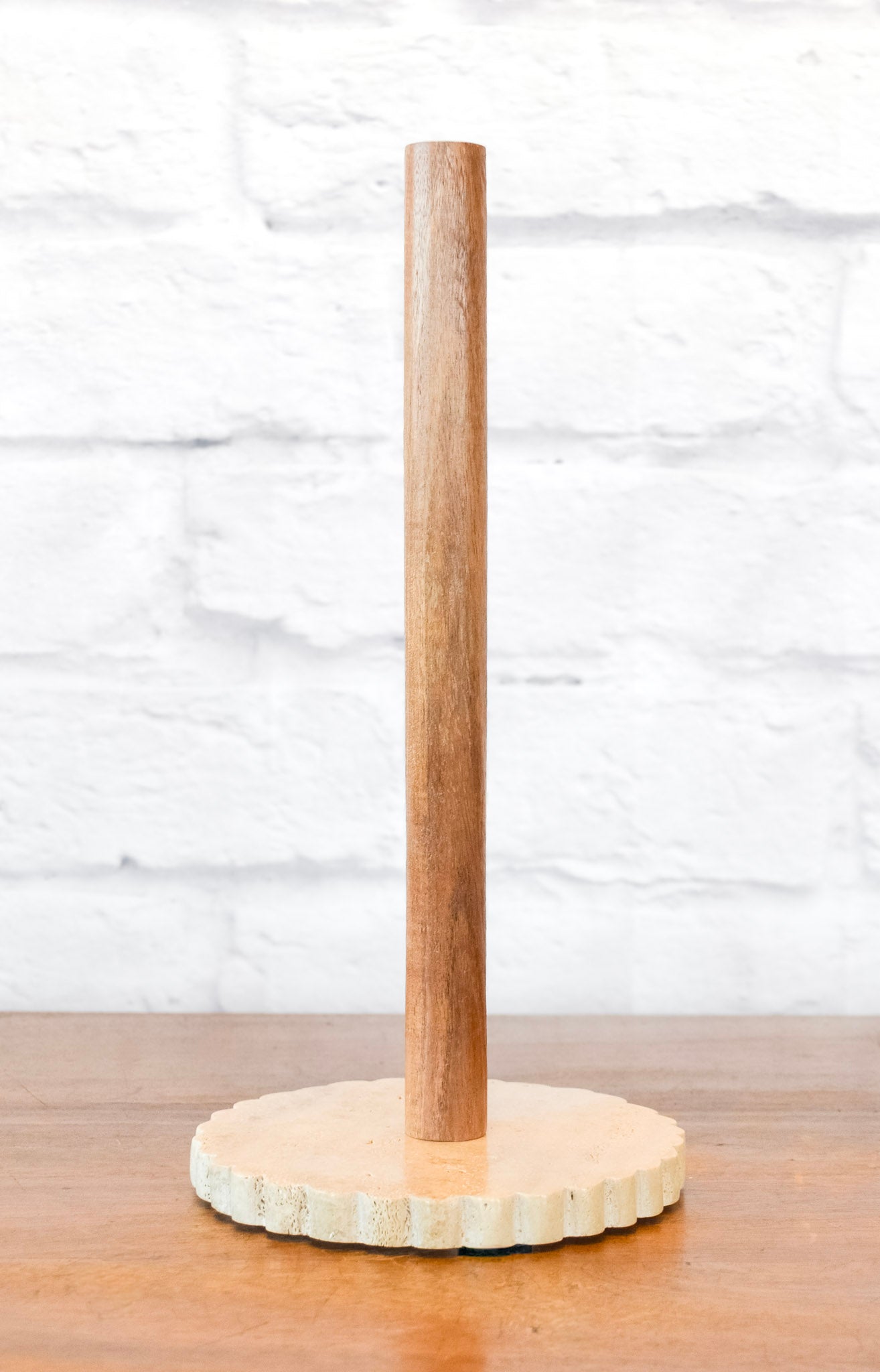 Scalloped Travertine & Acacia Paper Towel Holder