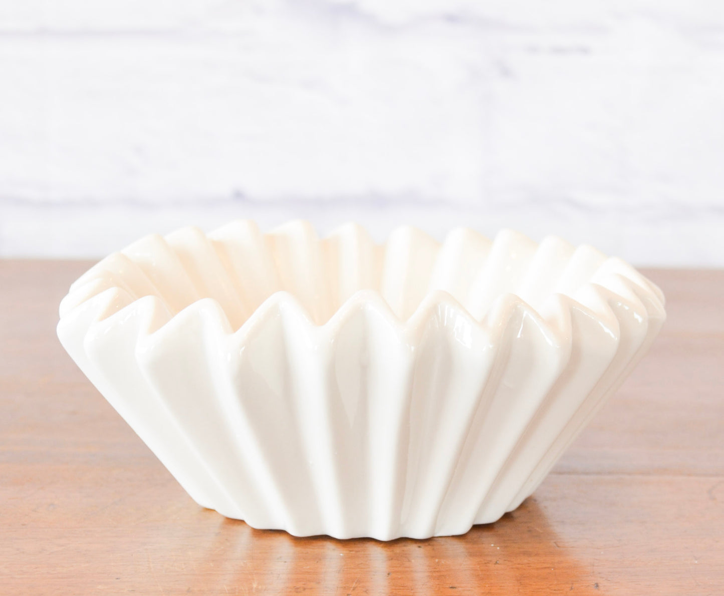 Grooved White Stoneware Bowl