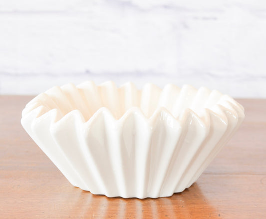 Grooved White Stoneware Bowl