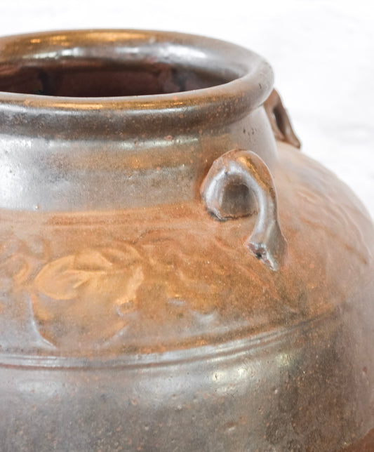 Vintage 4-Handle Glazed Pot