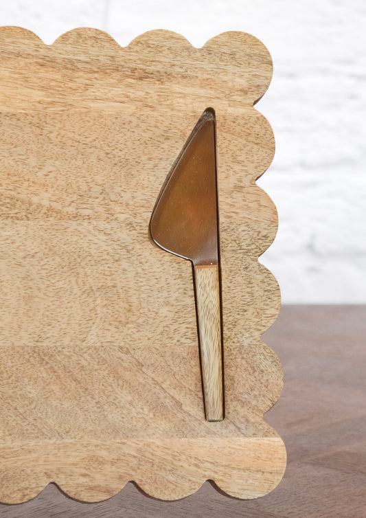 Scalloped Mango Wood Cheese Board w/ Knife