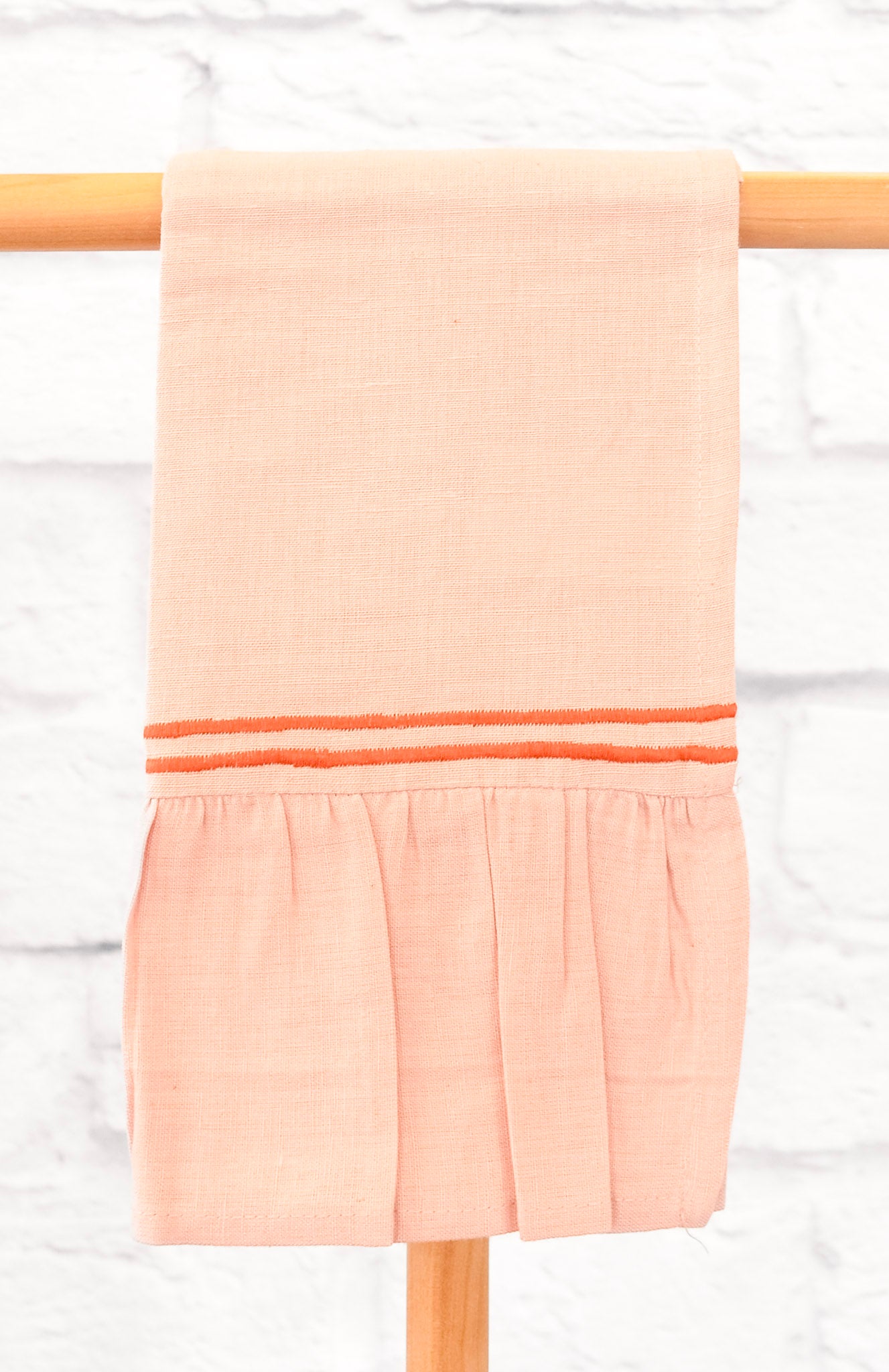 Embroidered Stripe Ruffle Tea Towel