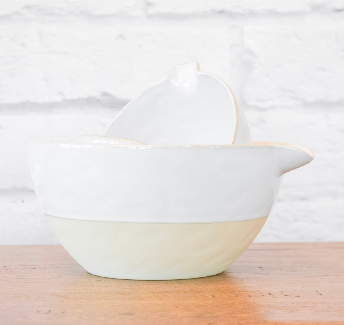 Set of 4 Neutral Stoneware Batter Bowls