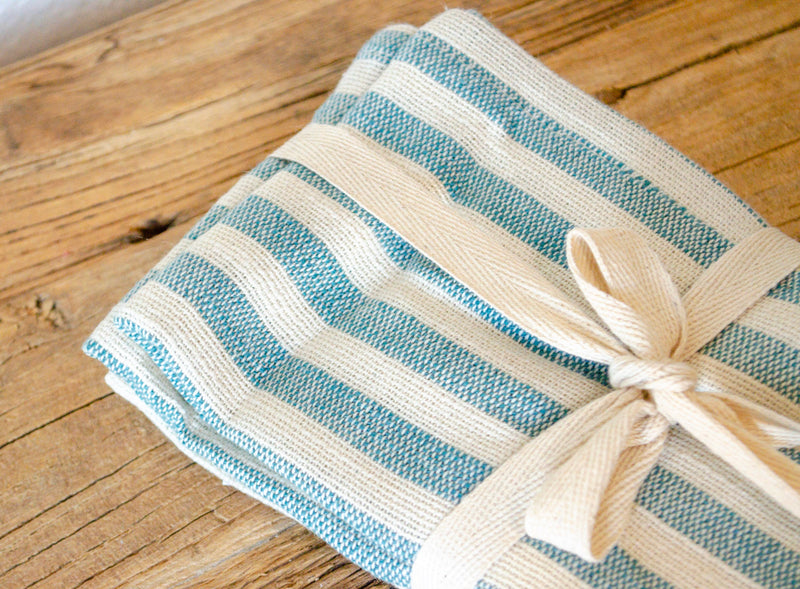 Blue & Cream Striped Cotton Napkin Set