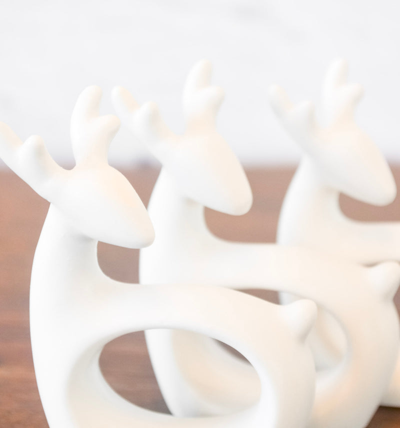 Set of 4 White Reindeer Napkin Rings