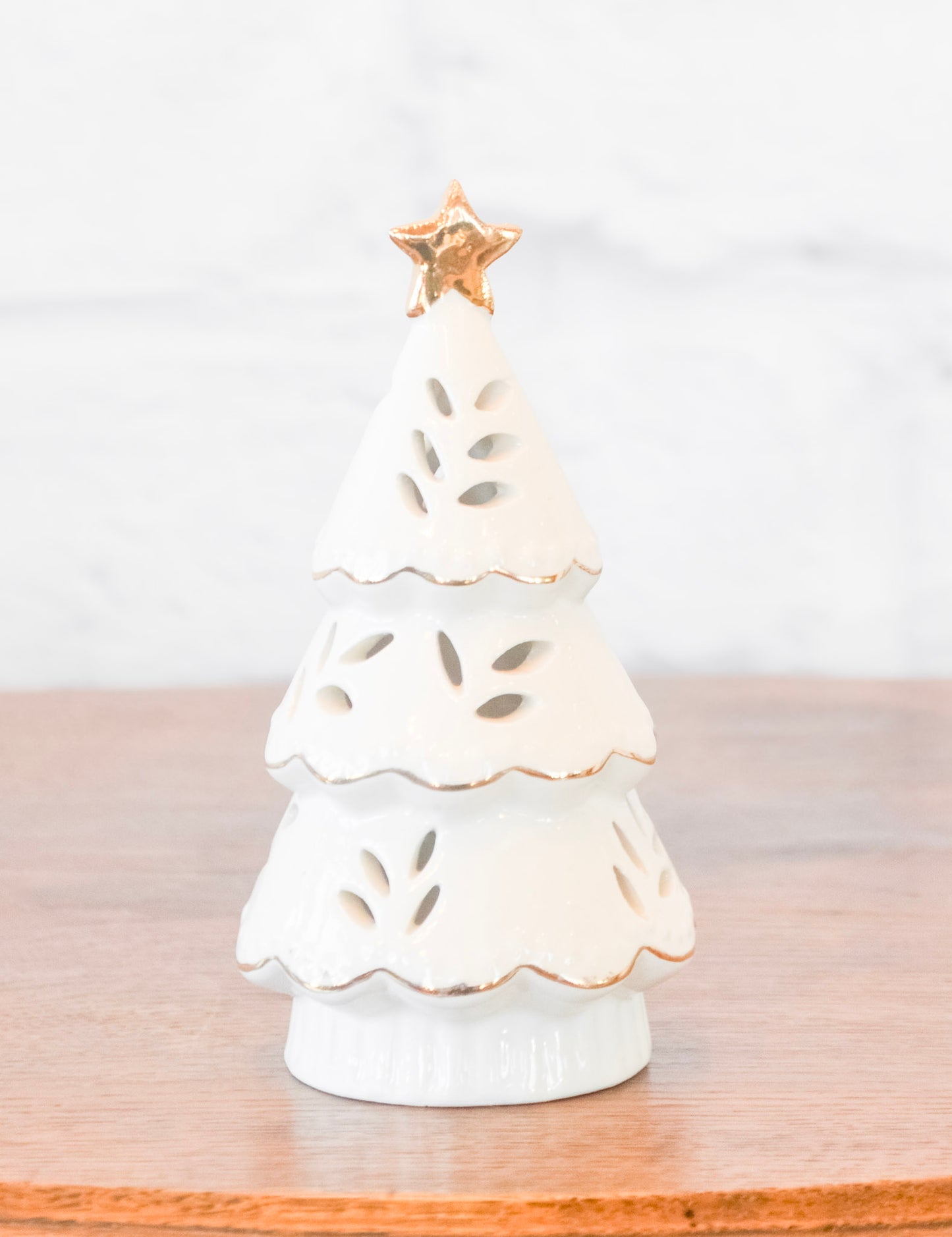 White & Gold Stoneware Christmas Tree