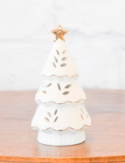 White & Gold Stoneware Christmas Tree