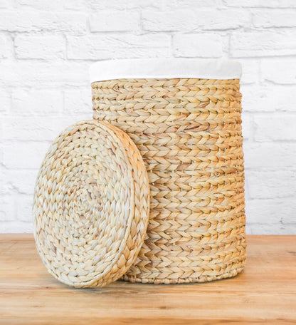 Round Cotton Lined Water Hyacinth Basket