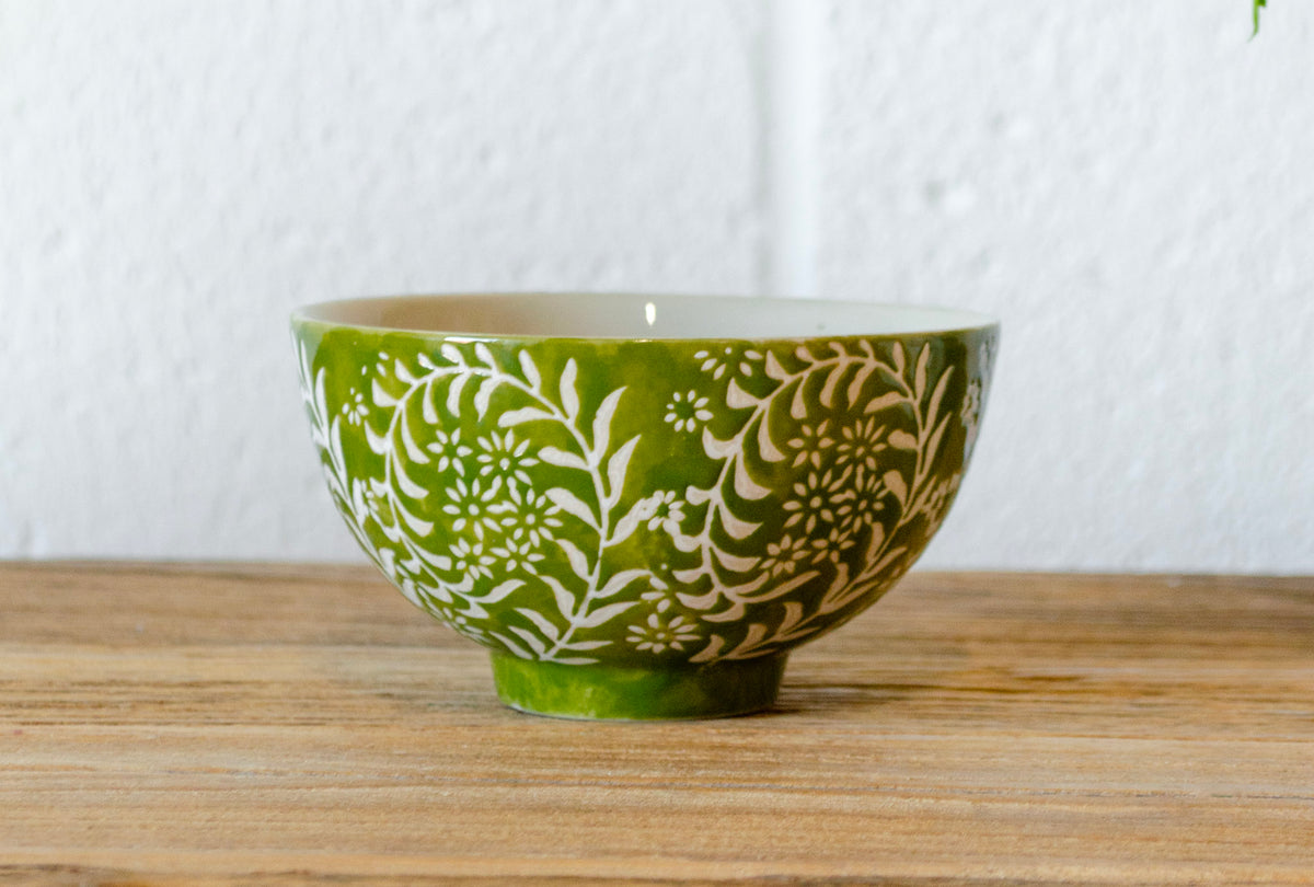 Floral Wax Relief Stoneware Bowl