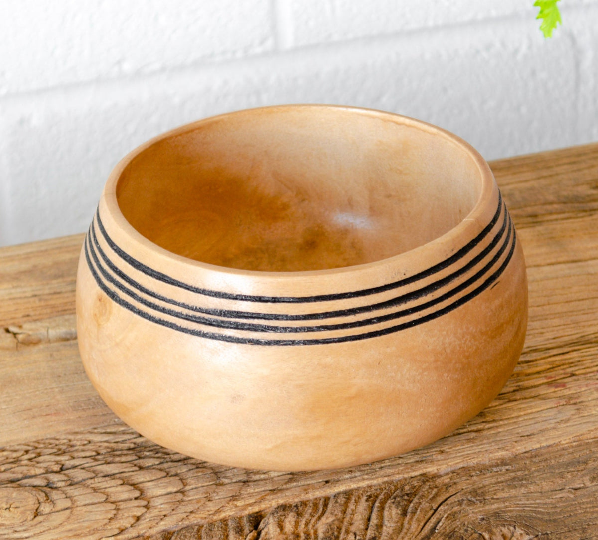 Debossed Stripe Mango Wood Bowl