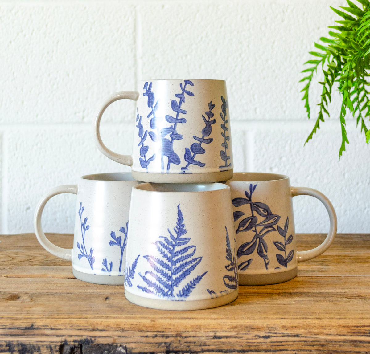 Blue Floral Stamped Stoneware Mug