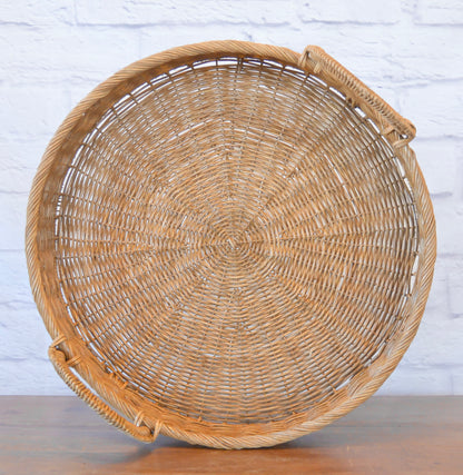 Handwoven Rattan Circle Handle Tray