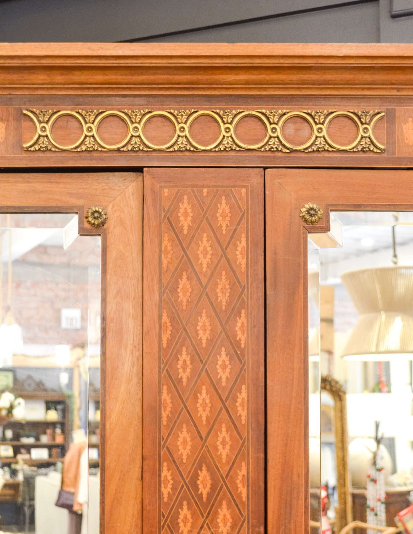 Ormolu Trimmed Antique Mirrored Armoire