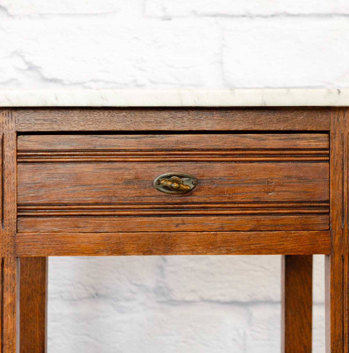 Henri IV Style White Marble Top Oak Side Cabinet