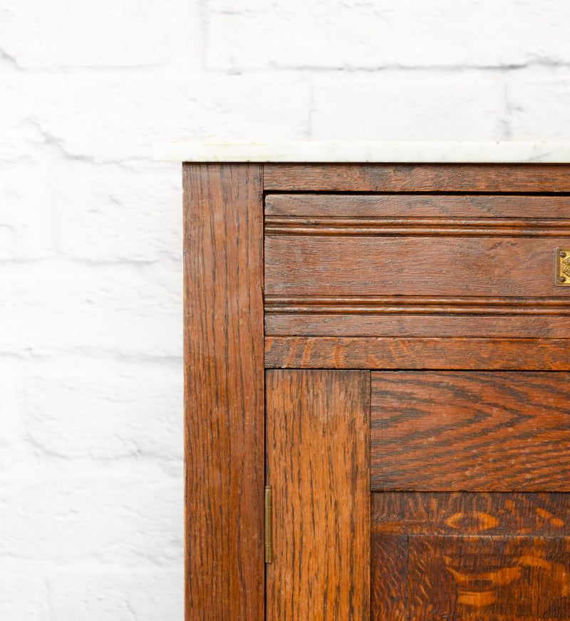 Marble Top Tiger Oak Cabinet