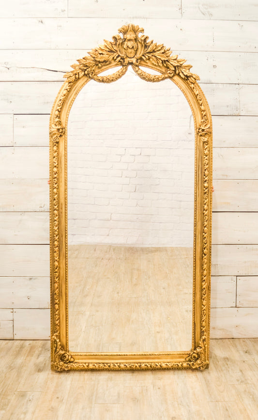 Cartouche & Swag Crowned Gilt Beveled Mirror