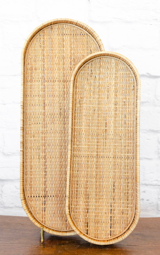 Handwoven Oval Rattan Tray