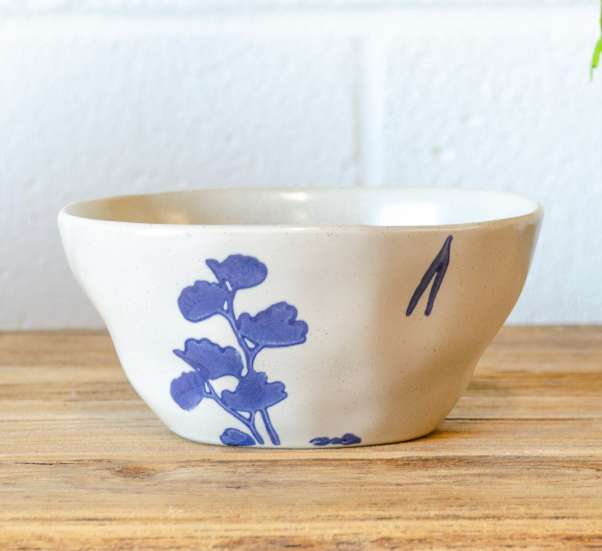 Blue Floral Stamped Stoneware Bowl