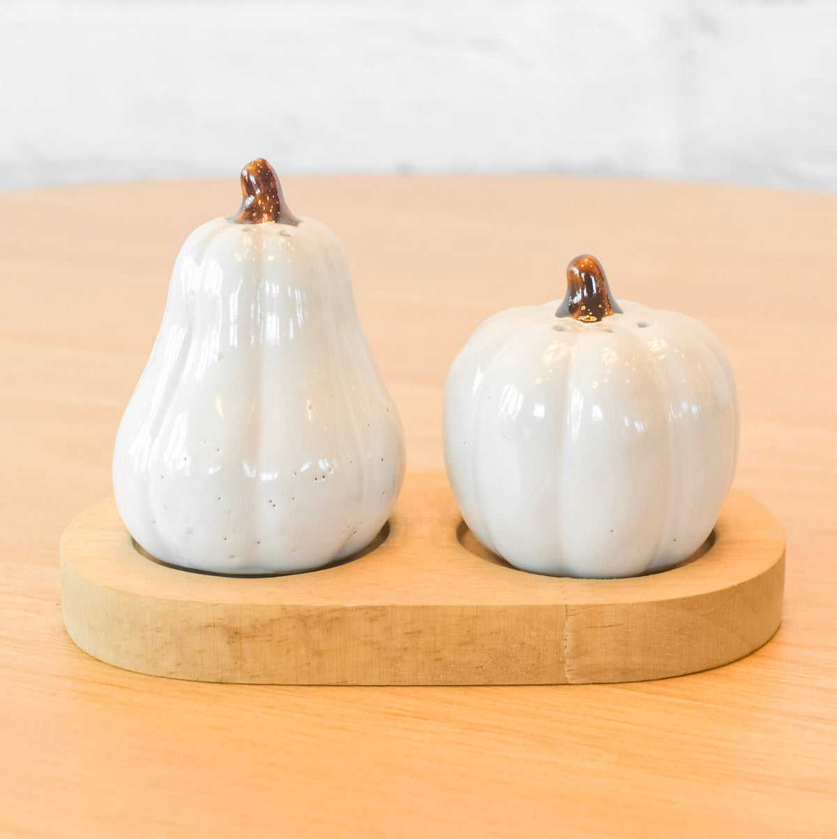 Pumpkin Salt & Pepper Shakers w/ Wood Tray