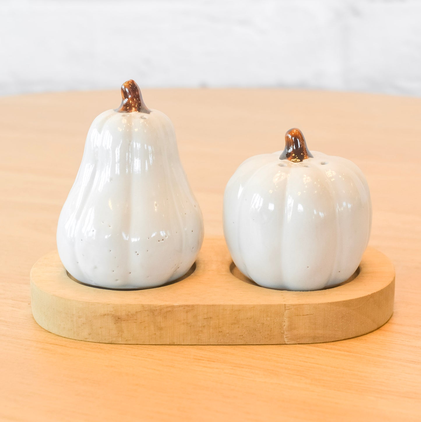 Pumpkin Salt & Pepper Shakers w/ Wood Tray