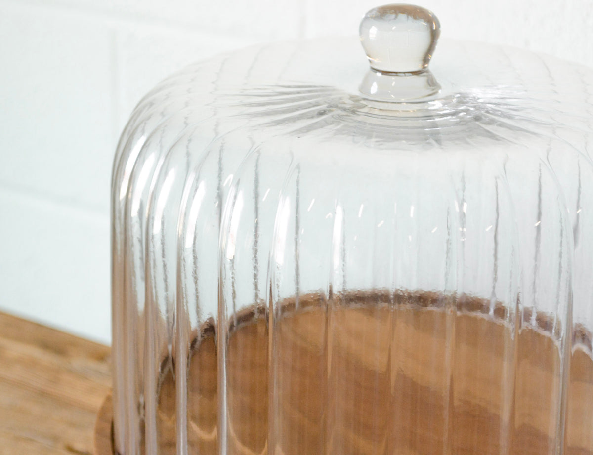 Vintage Inspired Fluted Glass & Acacia Cake Stand