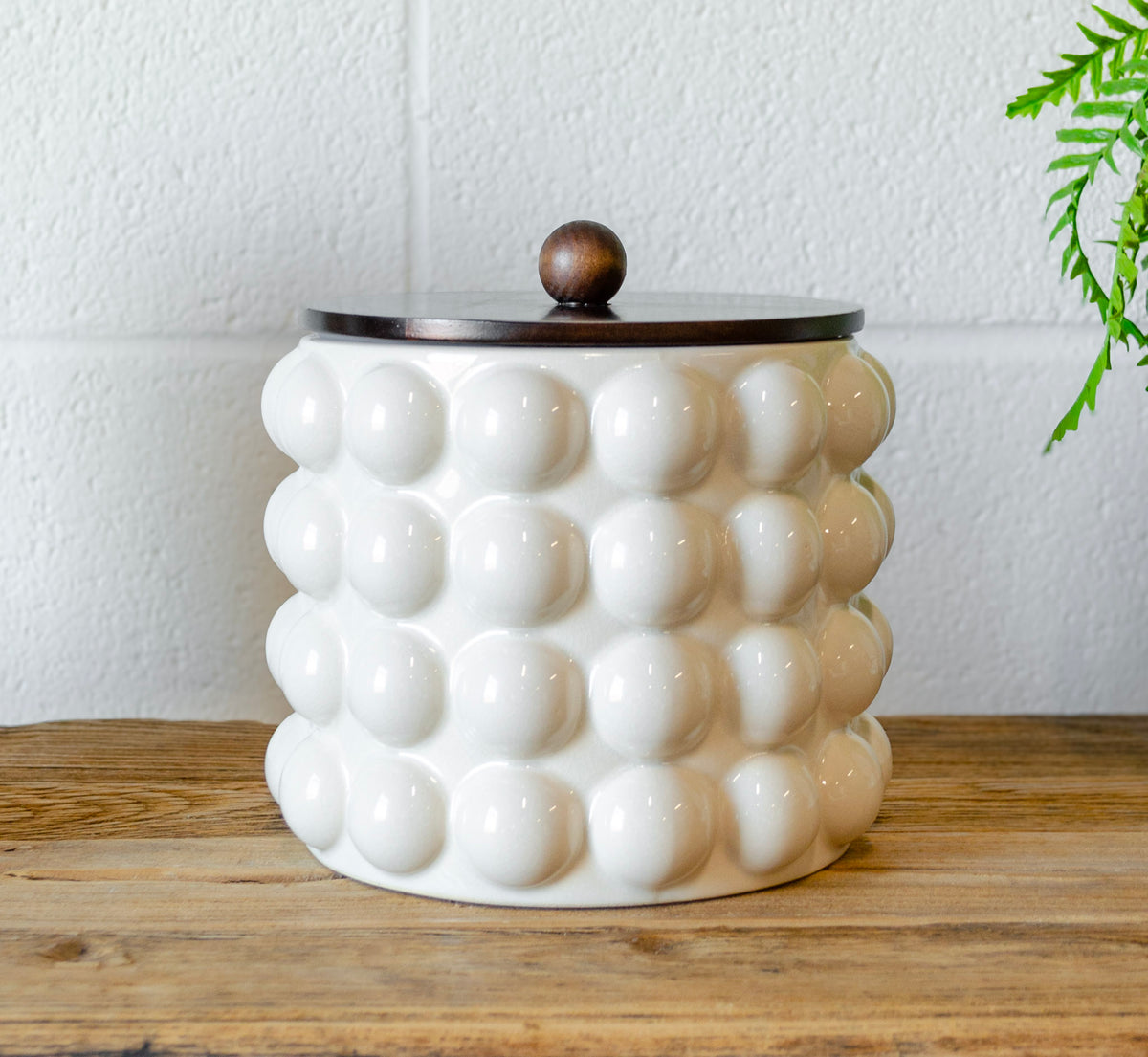 Lidded Neutral Stoneware Hobnail Canister