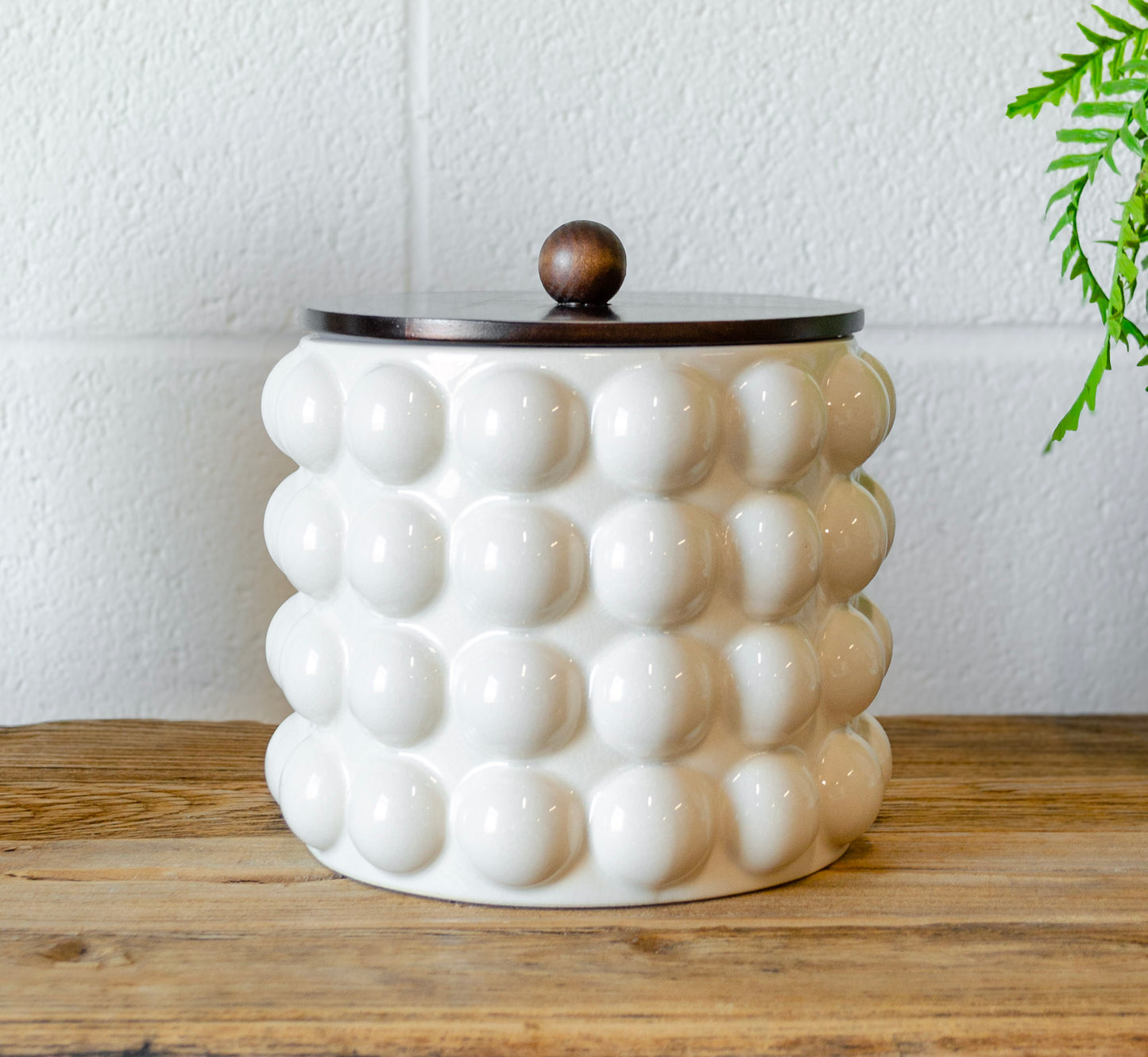 Lidded Stoneware Hobnail Canister