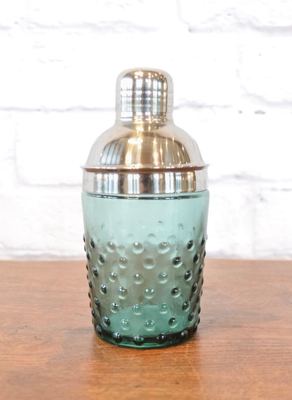 Aqua Hobnail Glass Cocktail Shaker
