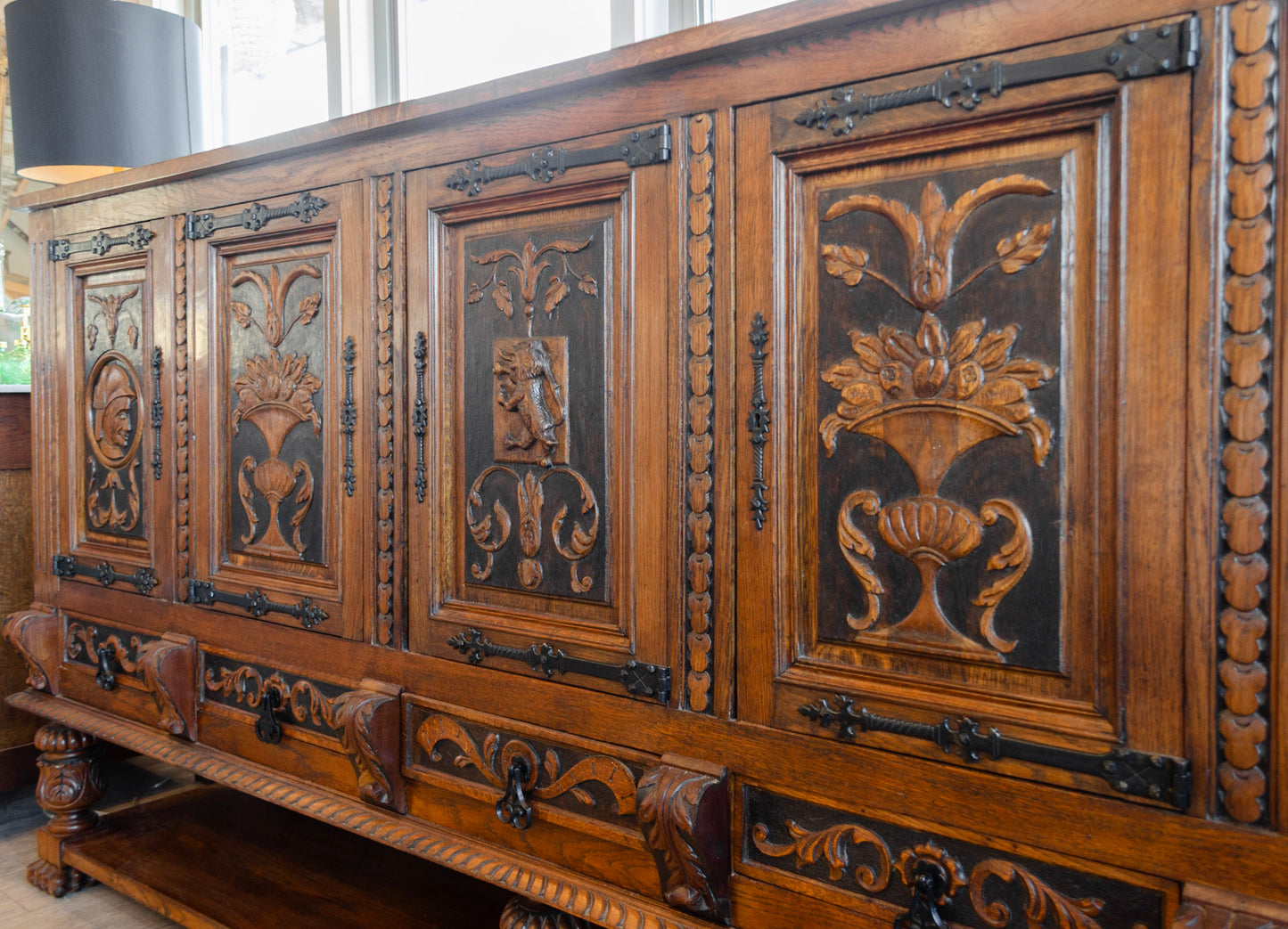 Highly Carved Neo Renaissance Oak Sideboard