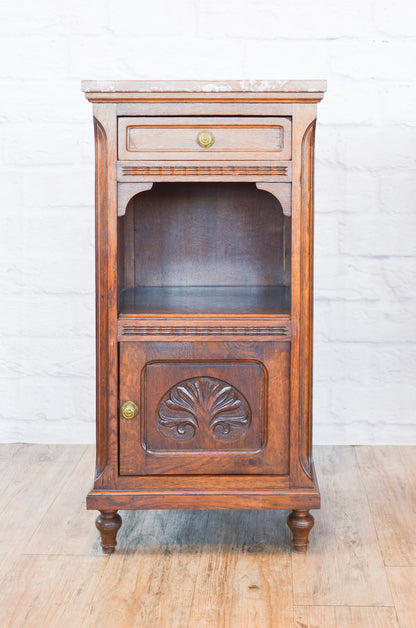 Louis XV Style Marble Top Oak Side Cabinet