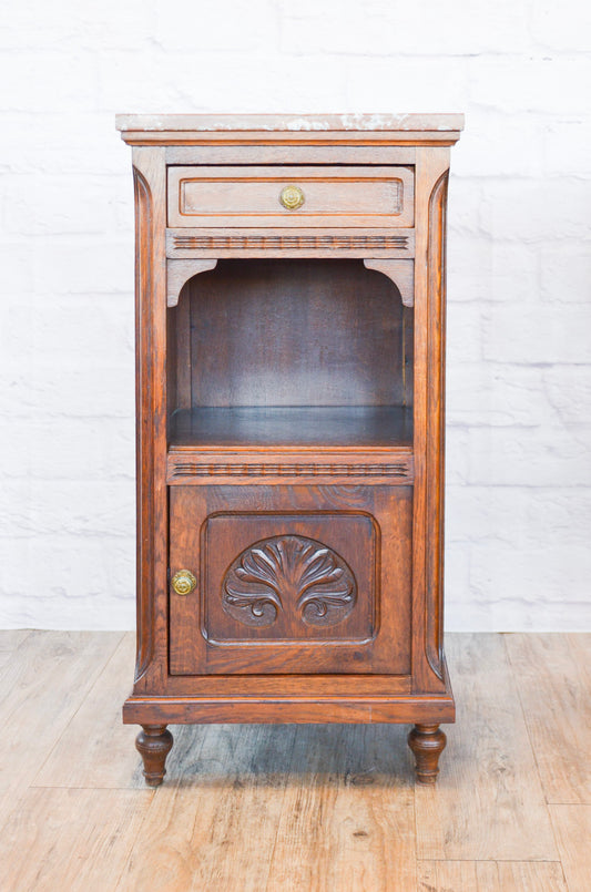 Louis XV Style Marble Top Oak Side Cabinet
