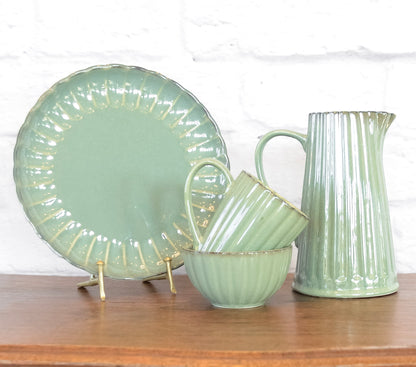 Green Ribbed Stoneware Dinnerware Collection