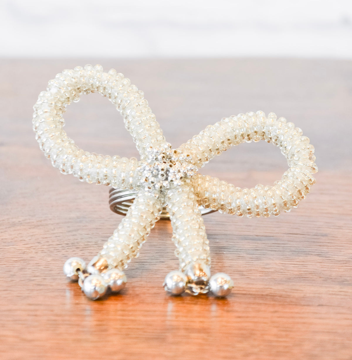 Beaded Metal Bow Napkin Rings