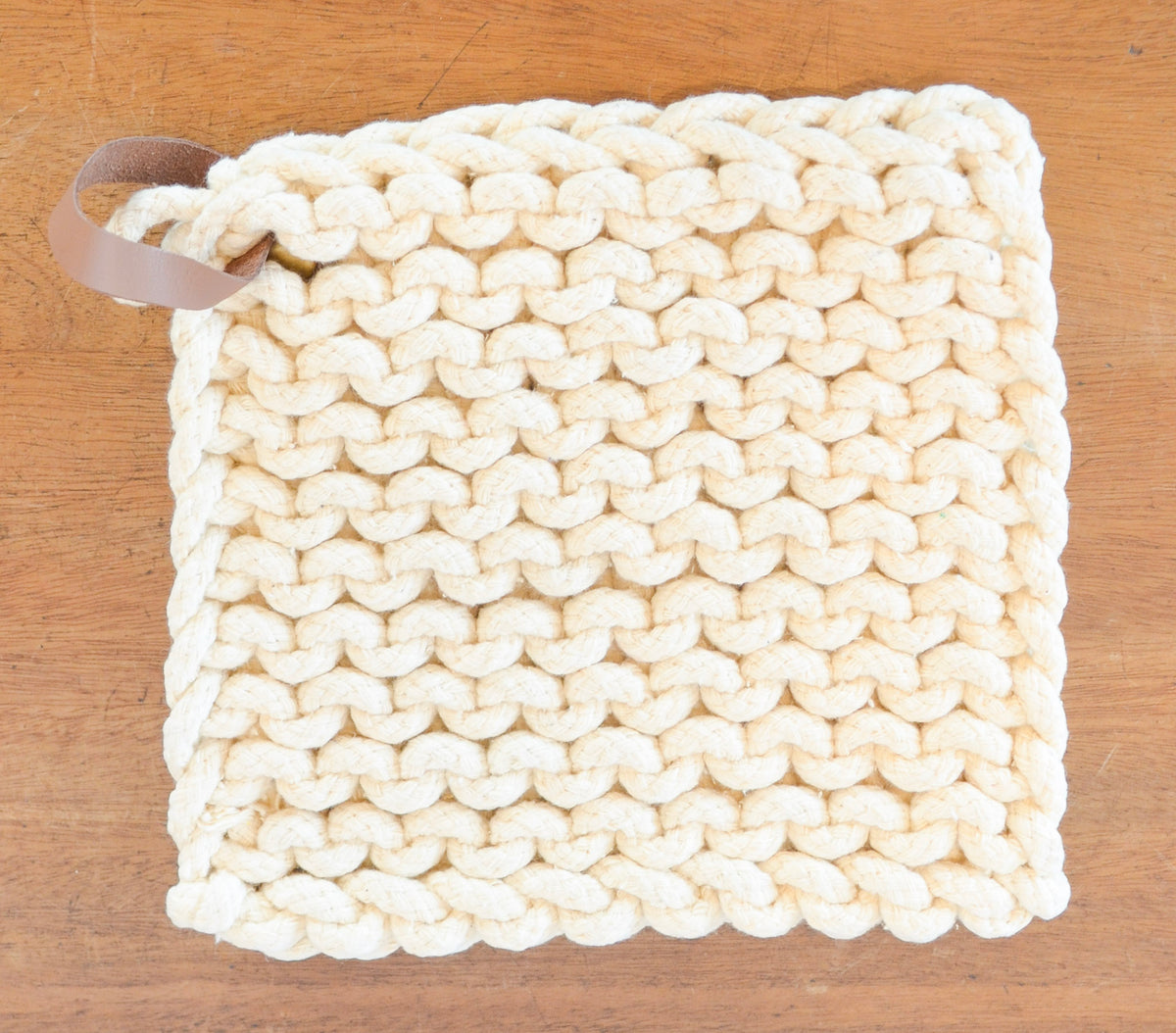 Everyday Crochet Pot Holder w/ Leather Tie