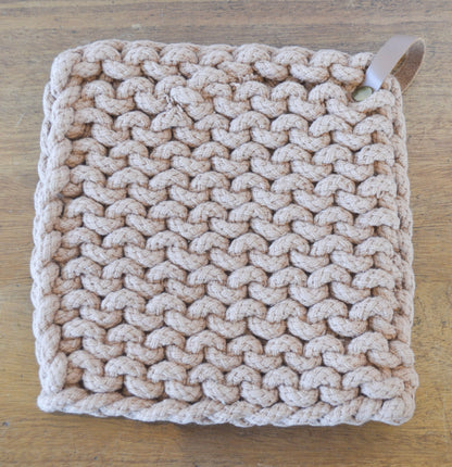 Fall Crocheted Pot Holders w/ Leather Tie