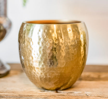 Hammered Brass Finish Metal Planter