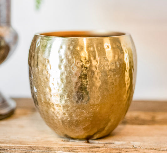 Hammered Brass Finish Metal Planter