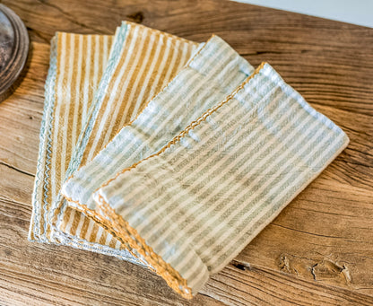 Set of 4 Blue & Orange Striped Cotton Napkins